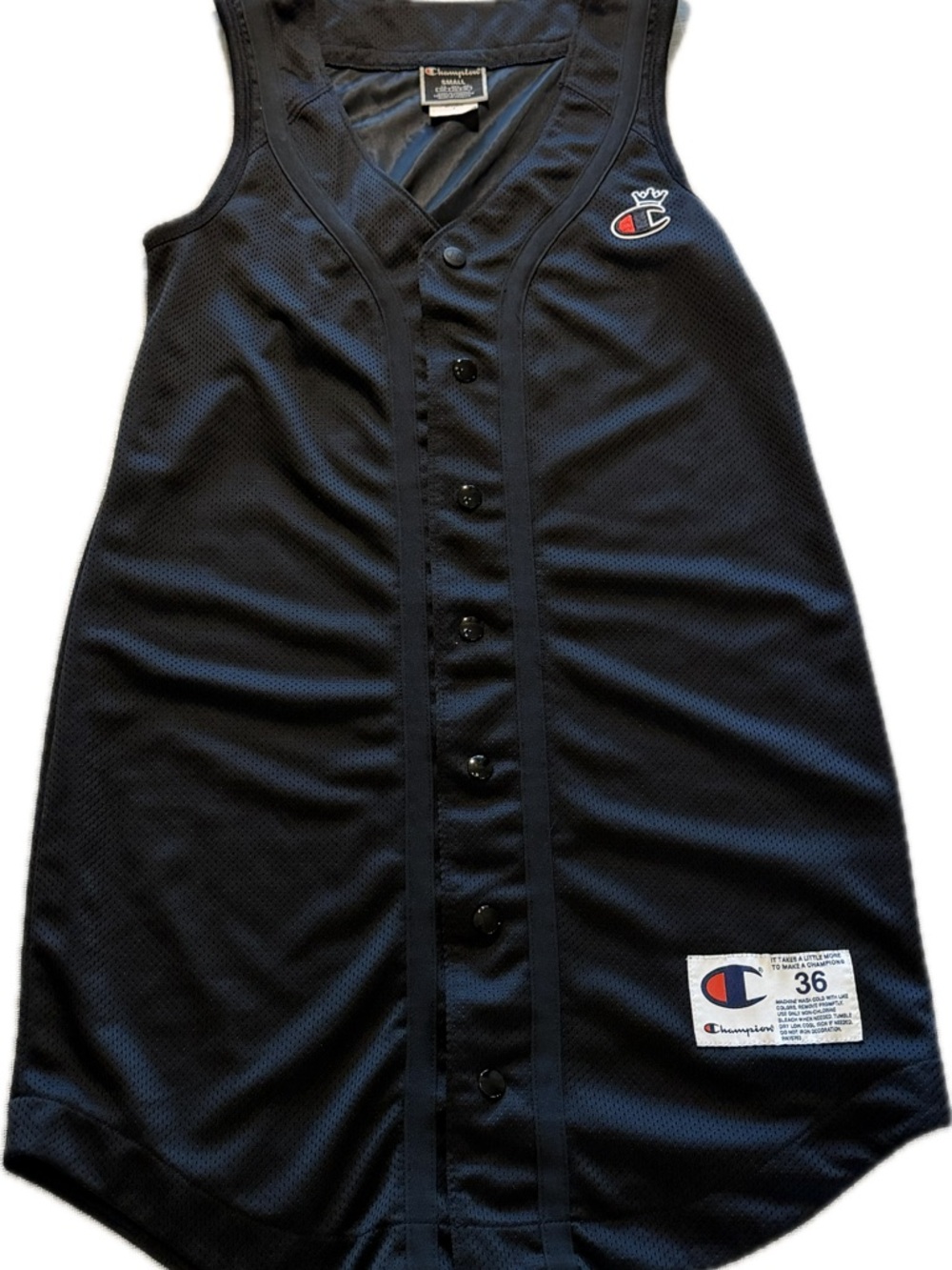Champion Jersey Dress Black Mesh Button Front #19 Athleisure S